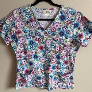 Libbey Multicolor Floral Women's Scrub Top